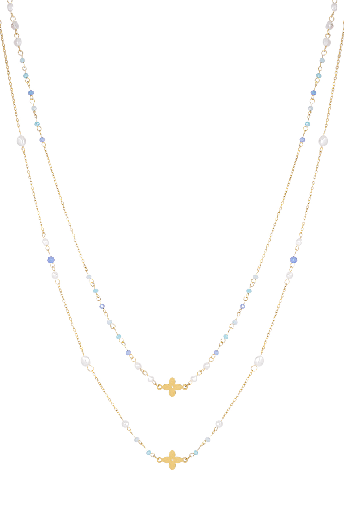 Lange ketting kralen blauw goud