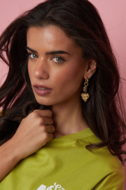 Stainless steel oorbellen goud met kralen en hart