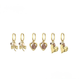 Earparty Najaar stainless steel goud van 3 paar oorringen met bedels en kralen