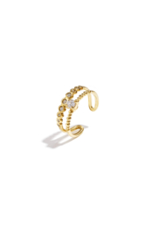 Dubbele ring stainless steel en steentjes goud