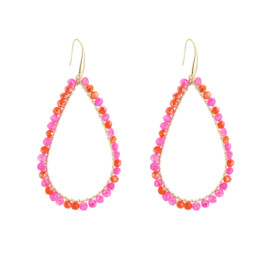 Statement oorbellen druppel kralen roze mix