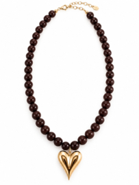 Kralenketting bruin met goud hart