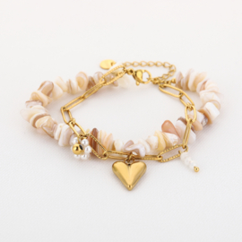 Dubbele kralenarmband wit/beige