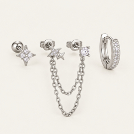 Earparty set voor 4 gaatjes goud en zilver - stainless steel