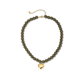 Kralenketting groen met goud hart