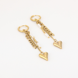 Oorbellen hartje met chains wit