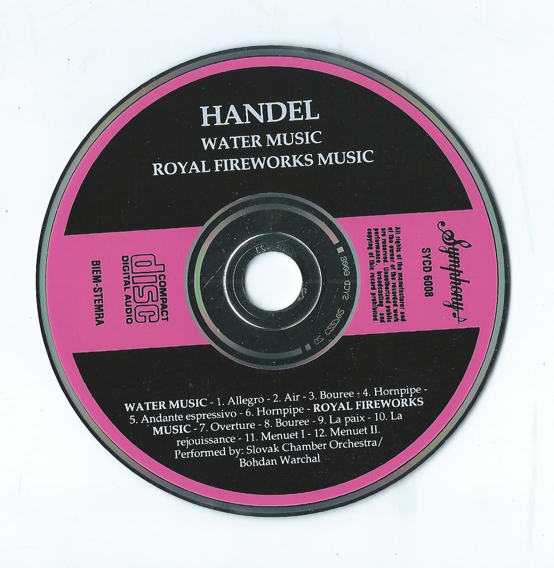 CD – HANDEL - Water Music, Royal Fireworks Music - 1991
