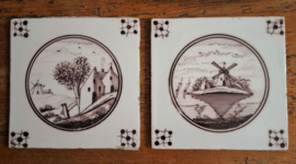 Antieke tegels, Delft, 18e eeuw – 2 stuks