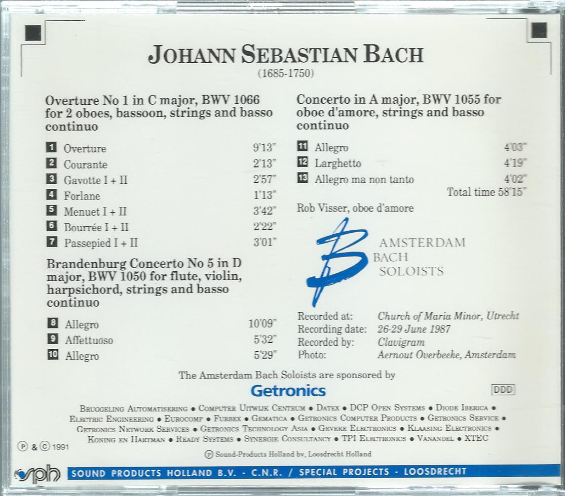 CD – Amsterdam Bach Soloists - Johann Sebastian Bach – Ouverture, Concertos - 1991