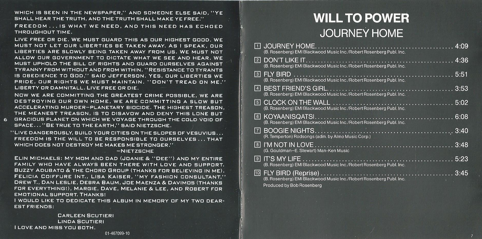 CD – WILL TO POWER – JOURNEY HOME - 1990