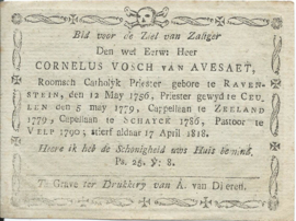 Bidprent - Regina Angelorum voor Cornelius Dominicus Vosch van Avesaet (1756-1818) - 1818