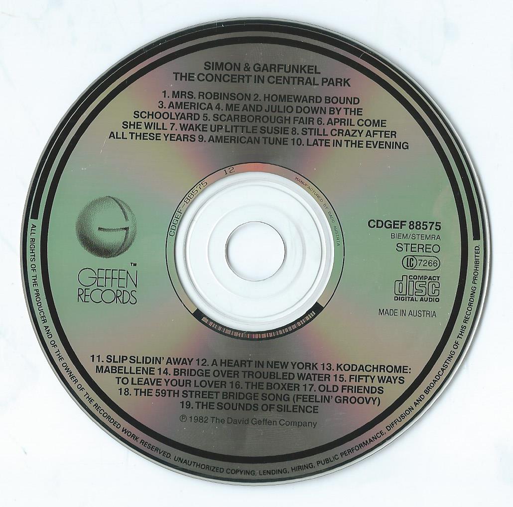 CD – SIMON AND GARFUNKEL – THE CONCERT IN CENTRAL PARK - 1982