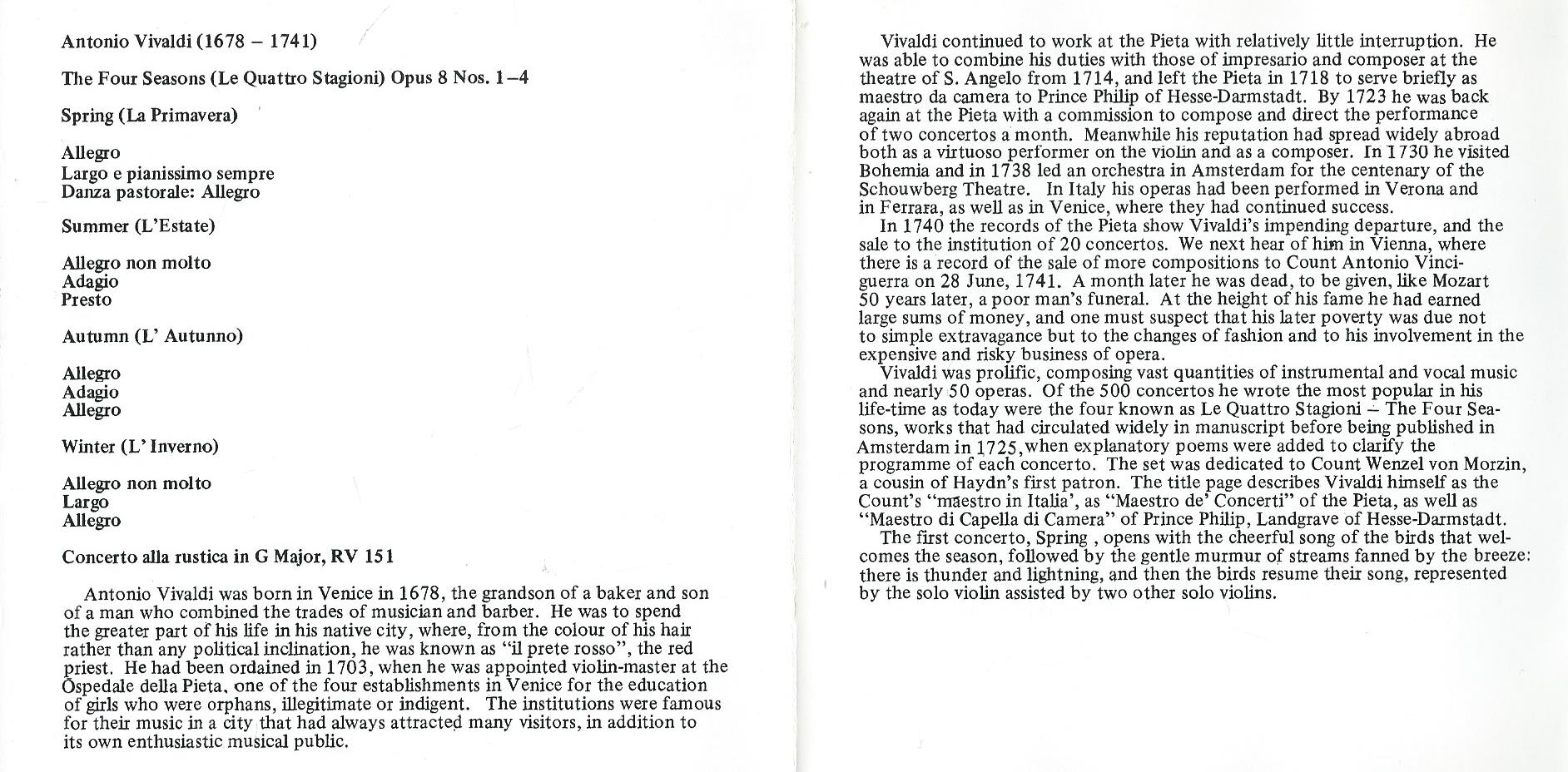 CD – VIVALDI, Takako Nishizaki - The Four Seasons, Concerto Alla Rustica, RV 151 - 1988