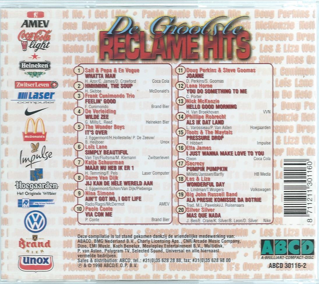 CD – Various – De Grootste Reclame Hits - 1998
