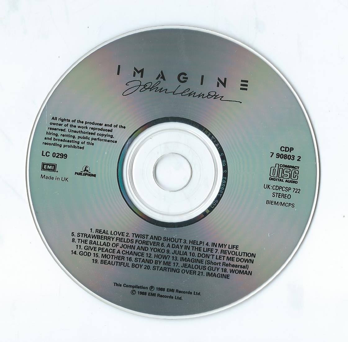 CD – John Lennon – IMAGINE - MUSIC FROM THE MOTION PICTURE – 1988