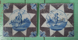 Antieke tegels – Delft, herderstaferelen – 2 stuks - 18e eeuw