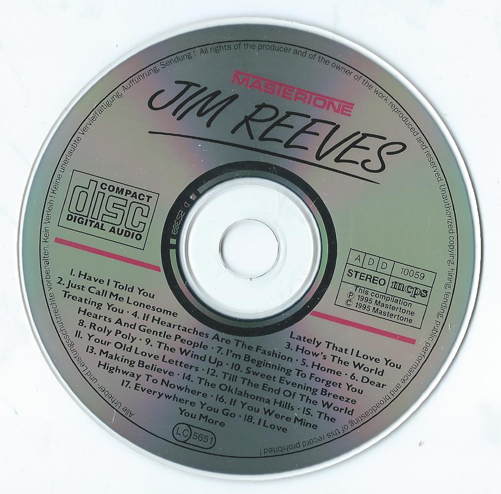 CD – Jim Reeves – Just Call Me Lonesome - 1995