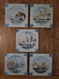 Oude tegels – Delft – 5 stuks – div. voorstellingen