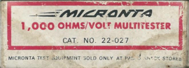 MICRONTA 1.000 OHMS/VOLT MULTITESTER – CAT. NO. 22-027 – ca. 1980
