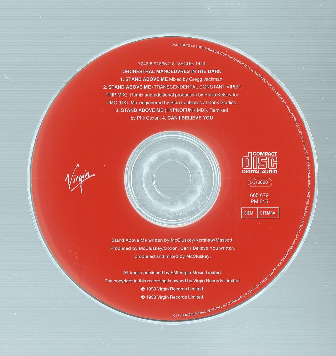 CD – Single – ORCHESTRAL MANOEUVRES IN THE DARK – STAND ABOVE ME - 1993