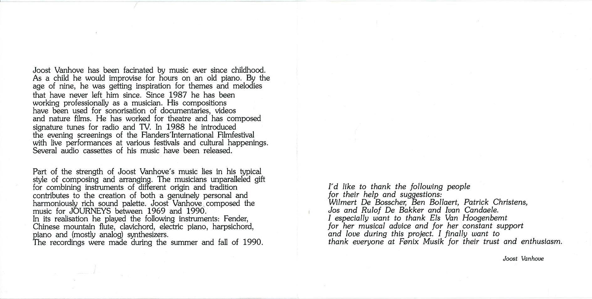 CD – JOOST VANHOVE – JOURNEYS - 1990