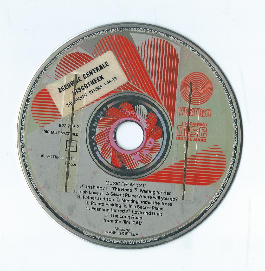 CD – Mark Knopfler – MUSIC BY MARK KNOPFLER FROM THE FILM CAL - 1984