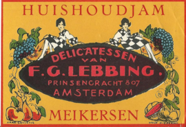 Prent - Etiket – DELICATESSEN VAN F.G. LEBBING – HUISHOUDJAM MEIKERSEN – ca. 1940