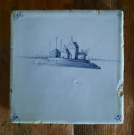 Antieke tegel, Delft – landschapstafereel – ca. 18e eeuw