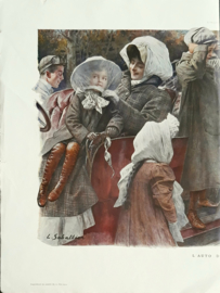 Prent - L’AUTO DES ENFANTS – apres l’ Aquarelle de L. SABATTIER (1863-1935) - 1909