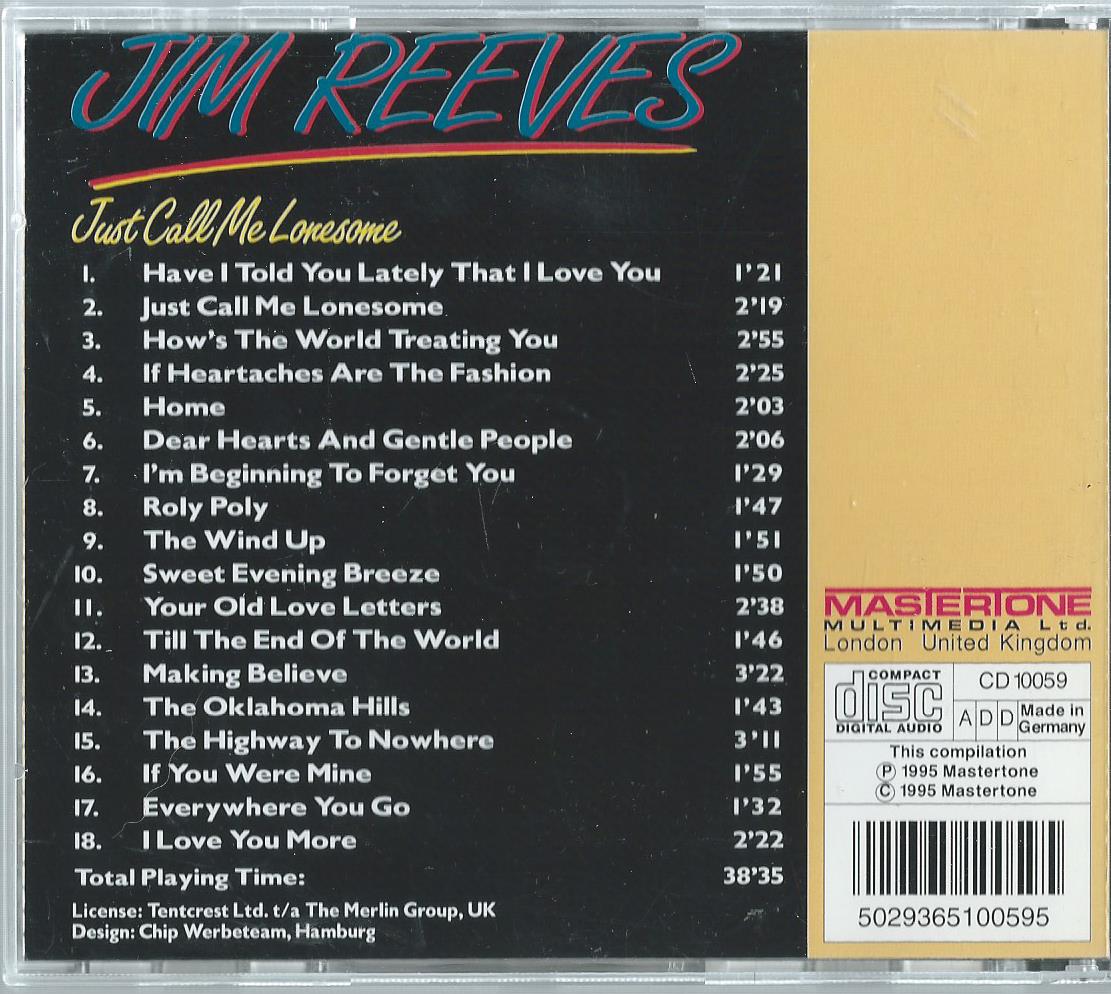 CD – Jim Reeves – Just Call Me Lonesome - 1995