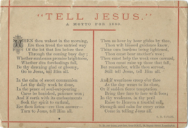 Prent - “TELL JESUS”- A MOTTO FOR 1880 – G.M. TAYLOR (Georgiana M. Taylor 1857-1914) - 1880