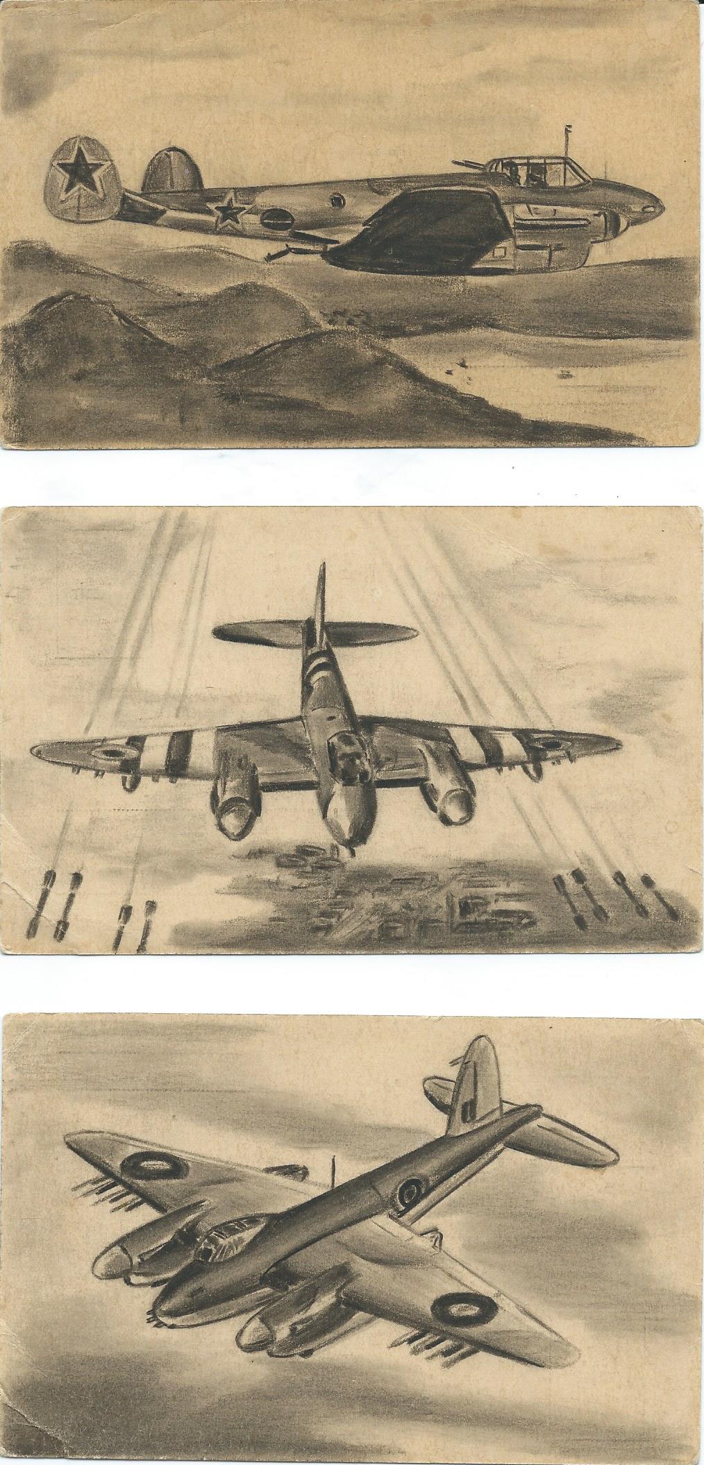 SET van 3 ansichtkaarten – Militaire vliegtuigen