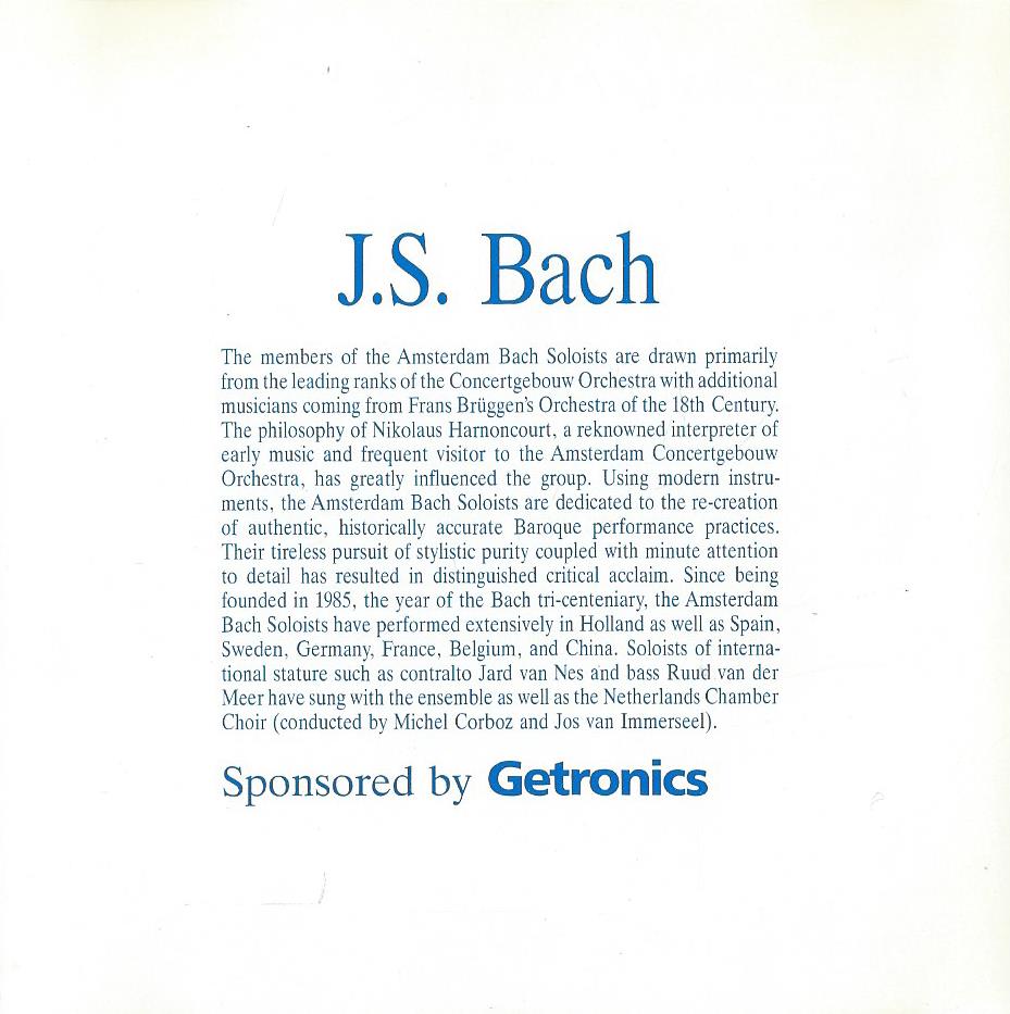 CD – Amsterdam Bach Soloists - Johann Sebastian Bach – Ouverture, Concertos - 1991