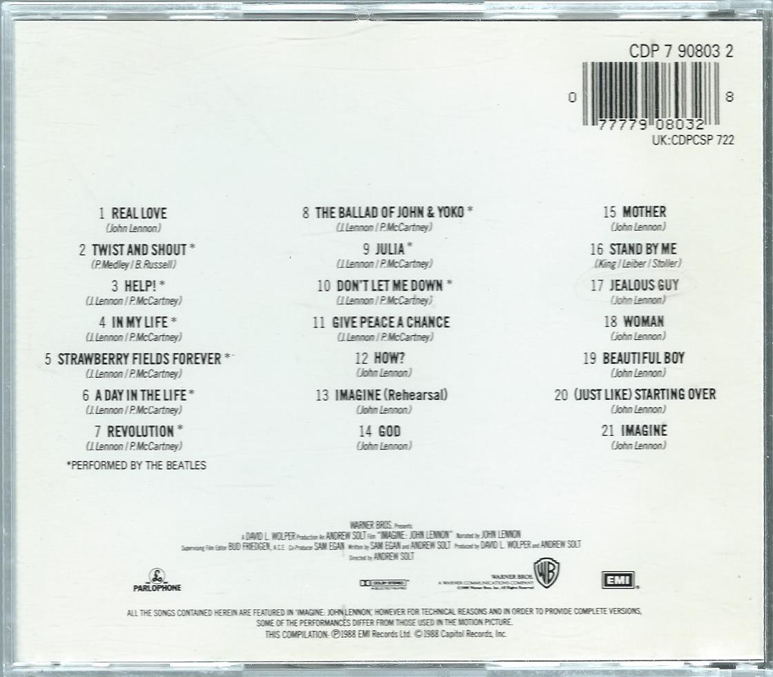CD – John Lennon – IMAGINE - MUSIC FROM THE MOTION PICTURE – 1988