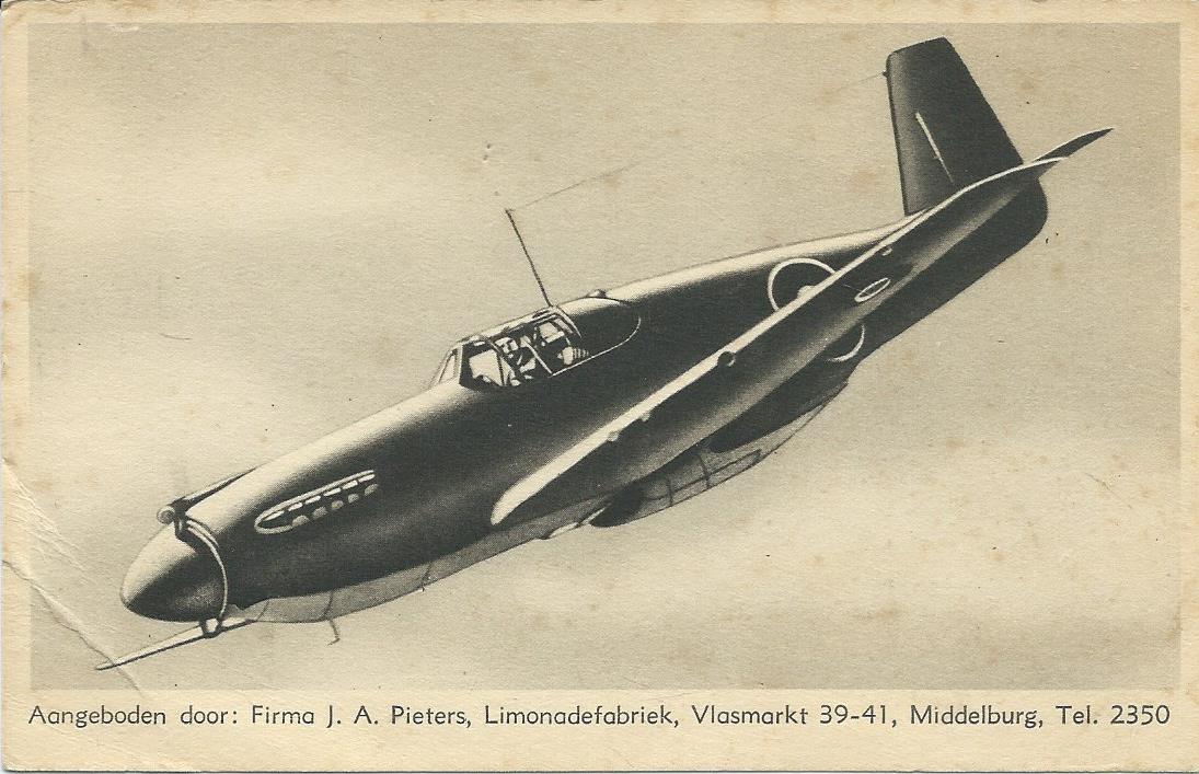 Ansichtkaart – North American P-51 B “Mustang” jachtvliegtuig – ca. 1948