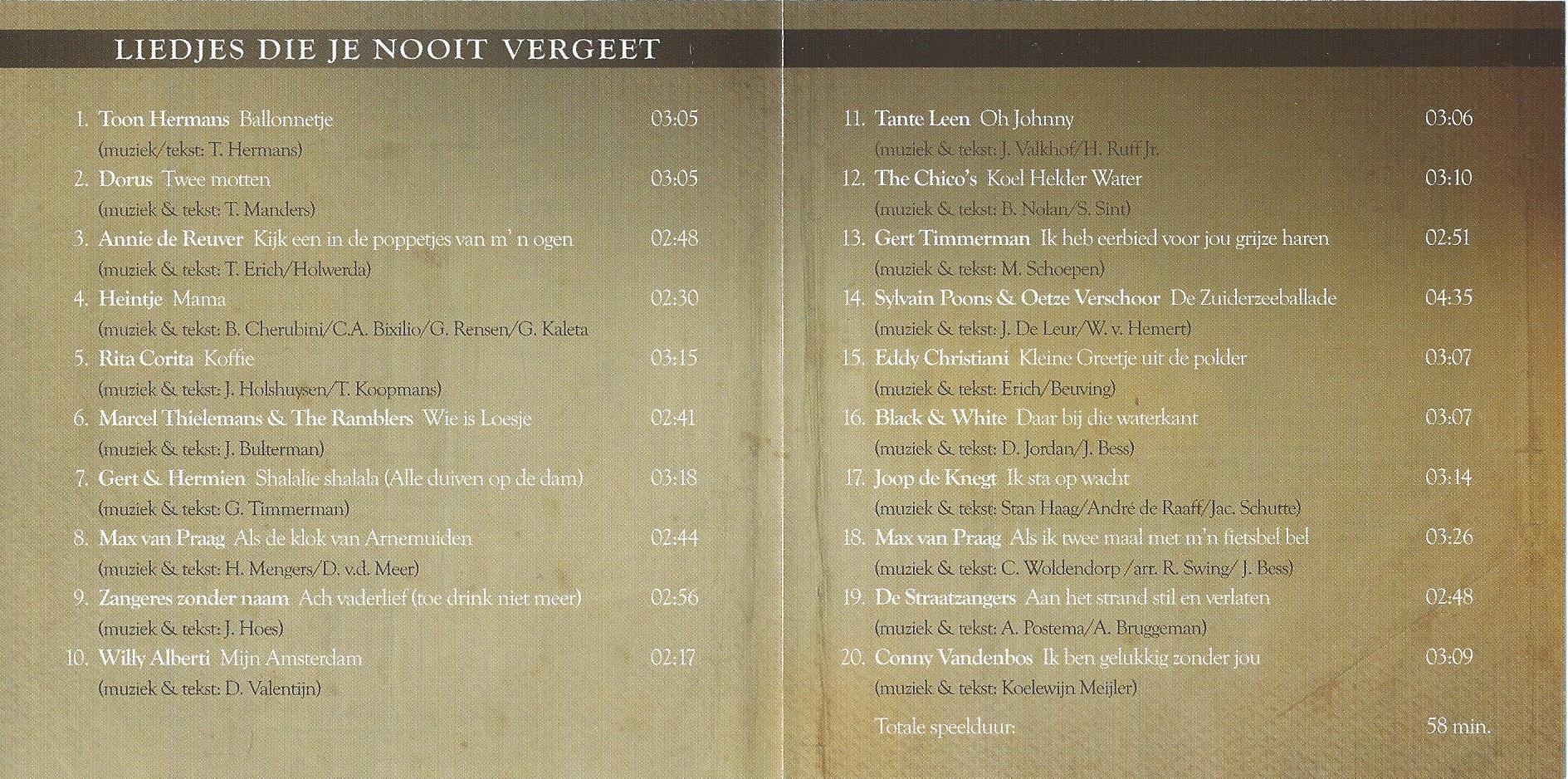CD – Various – Liedjes DIE JE NOOIT VERGEET - 2013