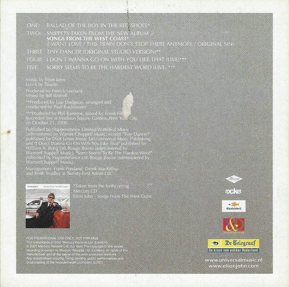 CD –Single – ELTON JOHN - WEST COAST SONGS - 2001