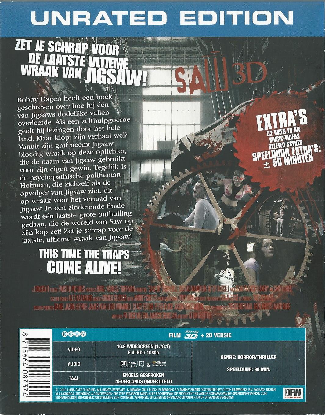DVD – Blu-ray - UNRATED EDITION TRIPLE PLAY SAW 3D - 2011