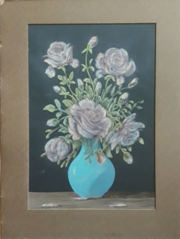 Prent - … (blauwe vaas met bloemen) – NN