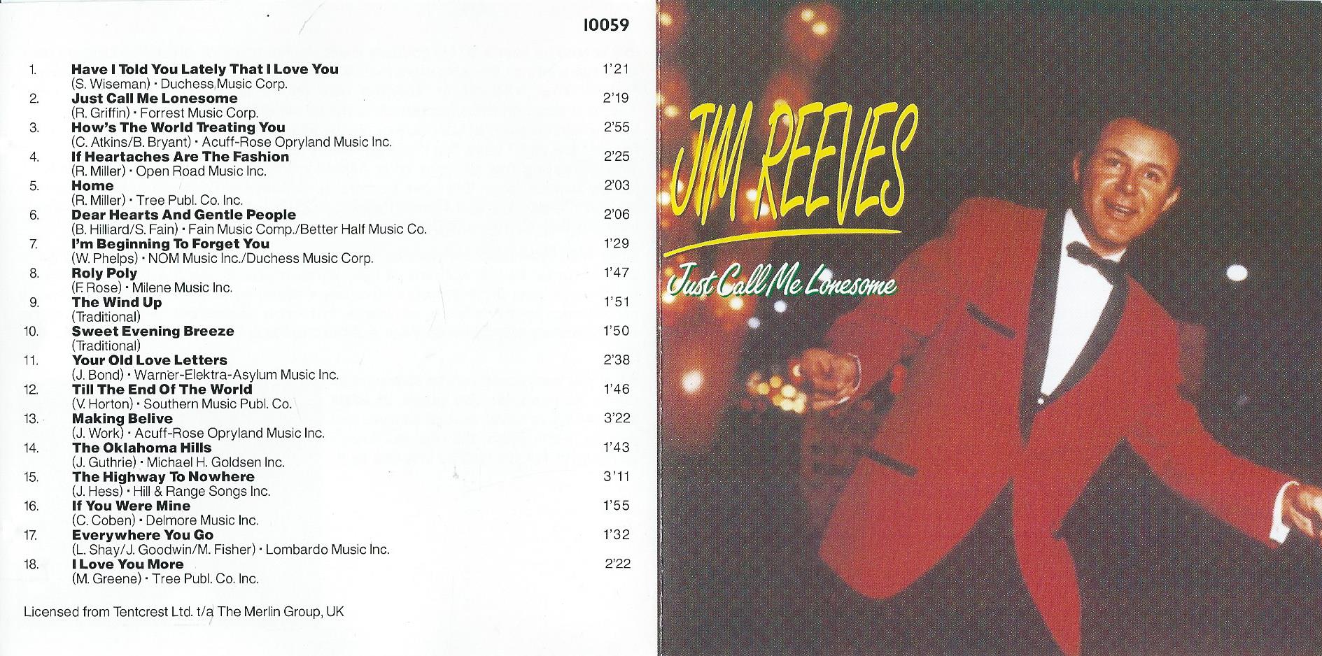 CD – Jim Reeves – Just Call Me Lonesome - 1995