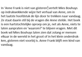 ANNE FRANK IS NIET VAN GISTEREN – MIES BOUHUYS - 1982