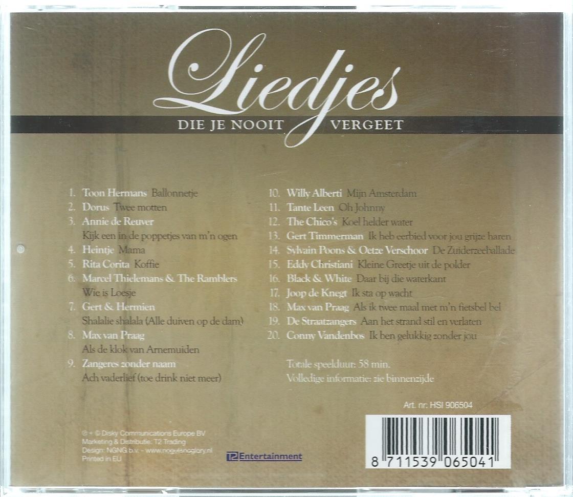 CD – Various – Liedjes DIE JE NOOIT VERGEET - 2013
