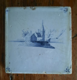 Antieke tegel, Delft – ‘landschap schetsje’ – ca. 18e eeuw