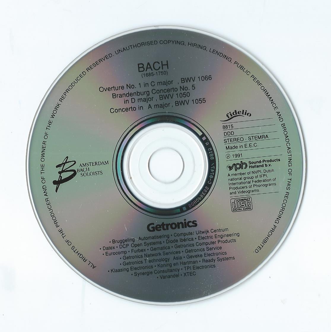 CD – Amsterdam Bach Soloists - Johann Sebastian Bach – Ouverture, Concertos - 1991