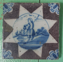 Antieke tegels – Delft, herderstaferelen – 2 stuks - 18e eeuw