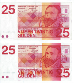 VIJF EN TWINTIG GULDEN – 2 stuks - 1971