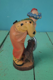 BEELD – clown – hout – Clown met hoepel en hond