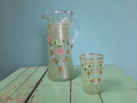 Waterkan met glas geemailleerd