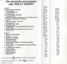 MC - WILLY DERBY ‎– DE GROOTSTE SUCCESSEN VAN- - 1981 (♪)