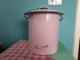 Roze emaille emmer met deksel